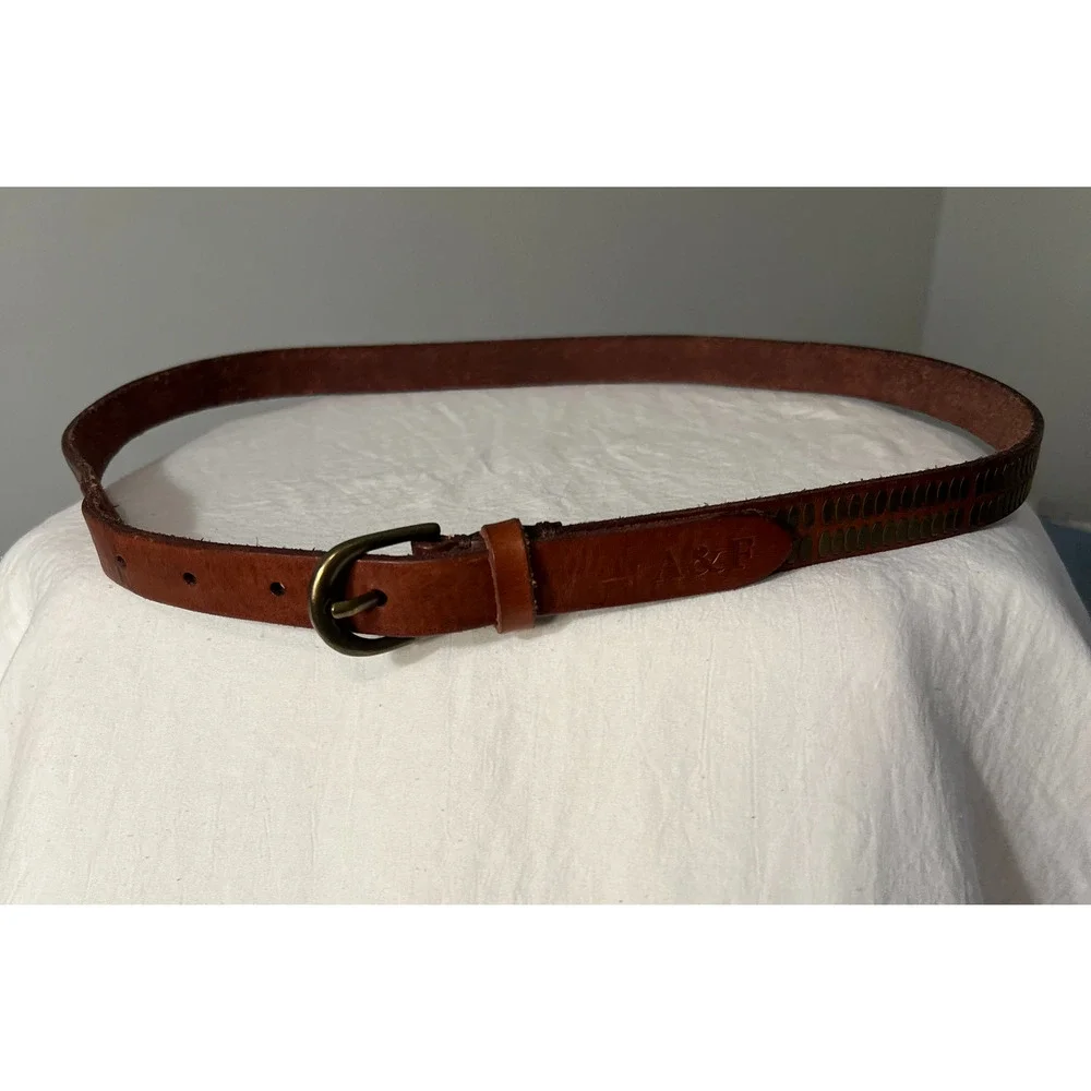 Abercrombie Fitch Womens Leather Belt Size XS Dark Tan Brass Single Loop Boho